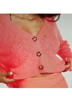 Volcom neon coral cardigan sweater